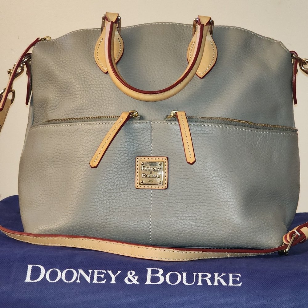 Dooney & Bourke Double Pocket Satchel Grey. New With Duster Bag